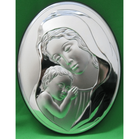 Striebro na dreve: Panna Mária s dieťaťom - ovál (L-303)