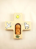 Kríž: drevený s hlineným anjelikom (N 415/DE)