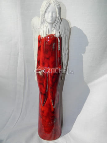 Anjel hlinený v červených šatách - 34 cm