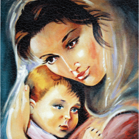 Obraz na dreve: Panna Mária a dieťa (35x35)