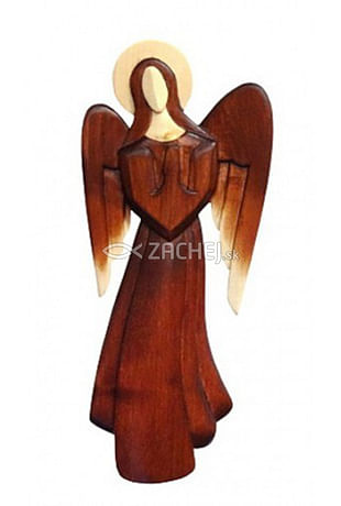 Drevorezba: Anjel s krídlami nadol - 44 cm