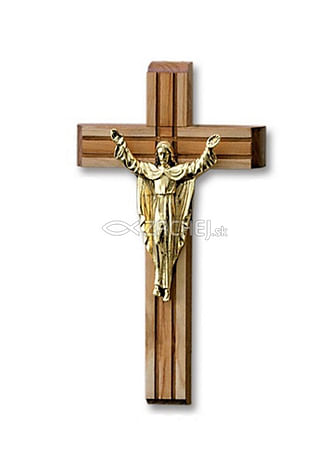 Kríž: so vzkrieseným Kristom, drevený - hnedý, 17 cm