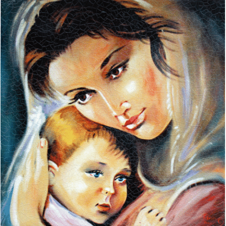 Obrázok na dreve: Panna Mária a dieťa (15x15)