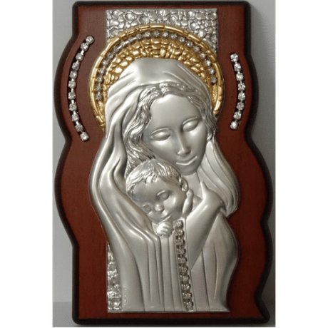 Striebro na dreve: Panna Mária s Ježišom (37x22) (RE141/2L)