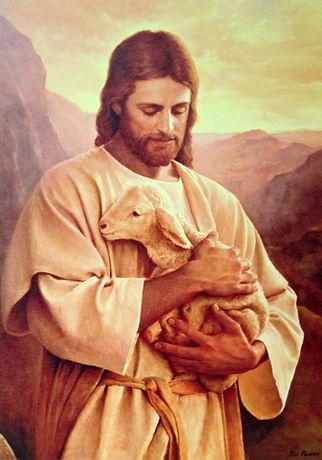 Obraz na dreve: Pán Ježiš s ovečkou (30x20)