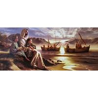 Obraz na dreve: Pán Ježiš s deťmi - pohľad na more (20x45)