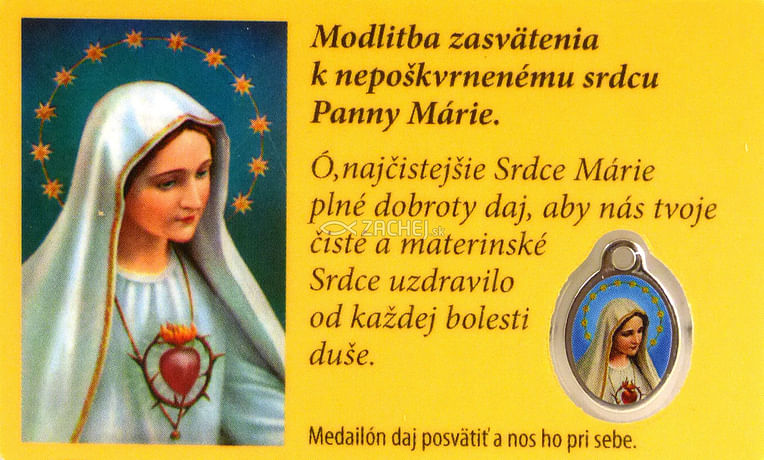Kartička: Nepoškvrnené Srdce Panny Márie, s medailou (RCM)