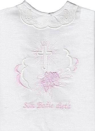 Krstová košieľka: biely kríž, ružový kvet