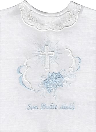Krstová košieľka: biely kríž, modrý kvet