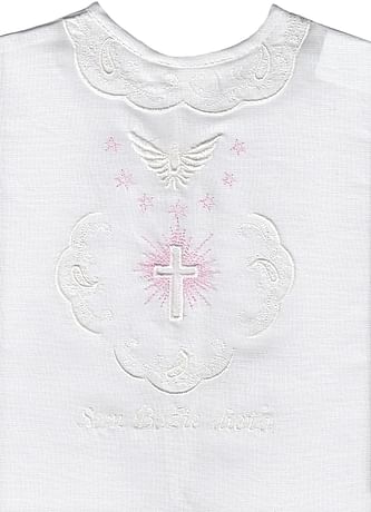 Krstová košieľka: biela holubica a krížik, ružové hviezdičky