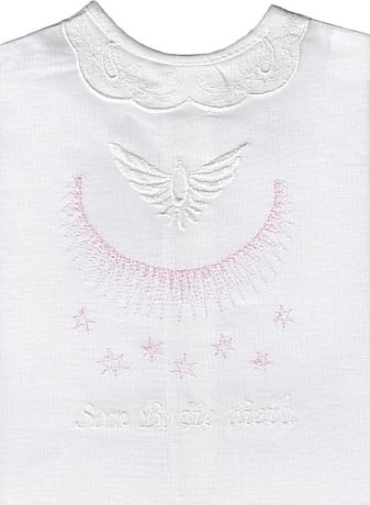 Krstová košieľka: biela holubica, ružové hviezdičky