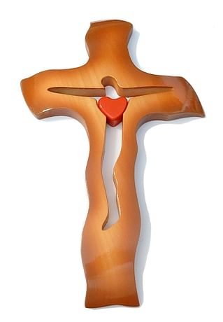 Kríž: drevený, so srdiečkom - melír, 28 cm