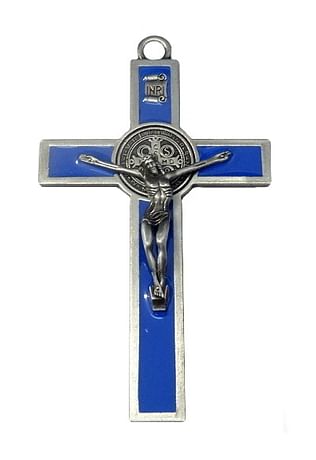 Kríž: kovový, Benediktínsky - modrý (K2063S)