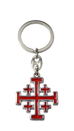 Kľúčenka: Jeruzalemský kríž - červená, kovová
