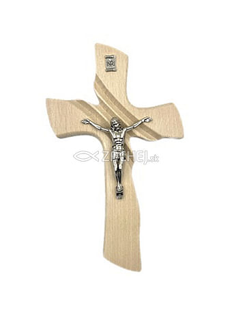 Kríž: drevený, mašľový s korpusom - prírodný, 18 cm