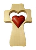 Kríž: srdce v srdci, drevený - prírodný