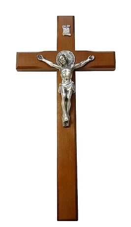 Kríž: drevený s Benediktínskou medailou - hnedý, 32 cm