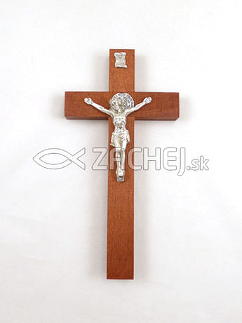 Kríž: drevený s benediktínskou medailou - hnedý, 16 cm