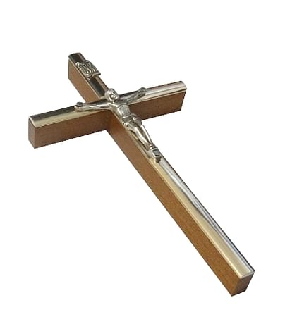 Kríž: drevený, s lištou - hnedý, 13 cm