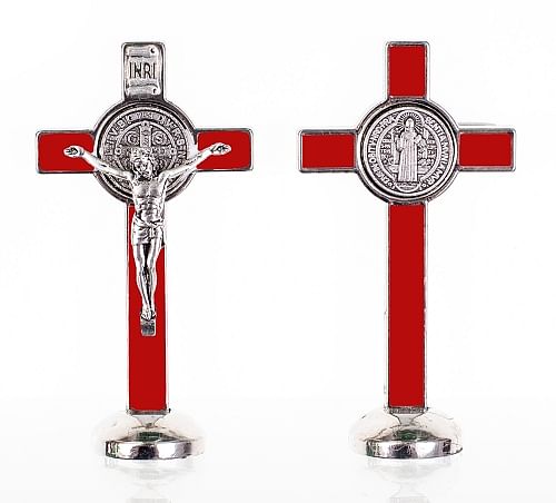 Kríž: benediktínsky, kovový - červený
