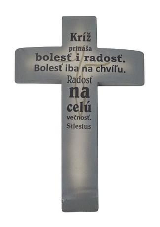 Kríž: drevený, s textom - sivý, 22 cm