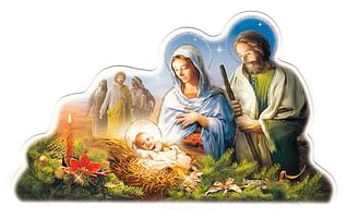 Betlehem: Svätá rodina s vianočnou sviecou - papierový výsek