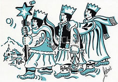 Pohľadnica: Traja králi, vianočná, s textom - modrá