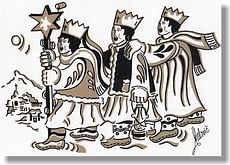 Pohľadnica: vianočná s textom - Traja králi, hnedý