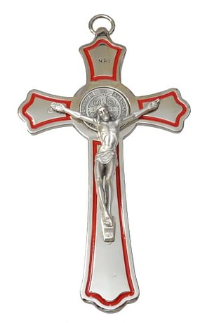 Kríž: benediktínsky, kovový - červený (MODEP)