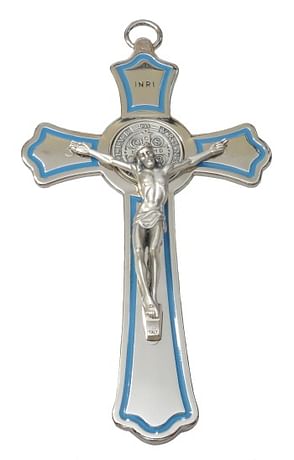 Kríž: benediktínsky, kovový - bledomodrý (MODEP)