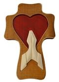 Kríž: drevený, srdce + ruky - bordové (LK11-H)