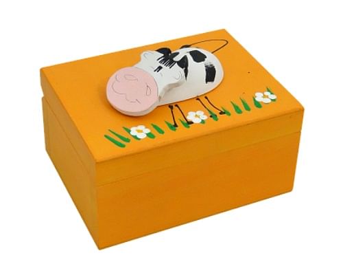 Krabička: drevená so zvieratkom - oranžová (K)