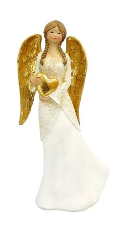 Anjel: zlaté krídla so srdcom, biely- 24 cm (p38)
