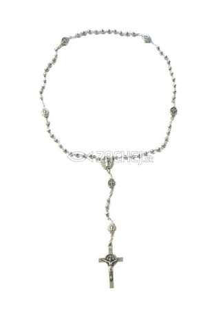 Ruženec: benediktínsky, na retiazke - kovový, strieborná farba