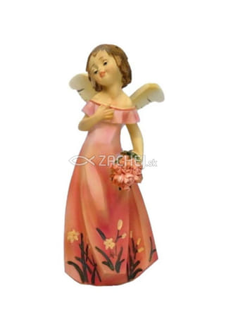 Anjel: s kvetmi - ružový, 17 cm