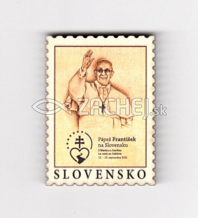 Magnetka: Pápež František na Slovensku (známka), drevená