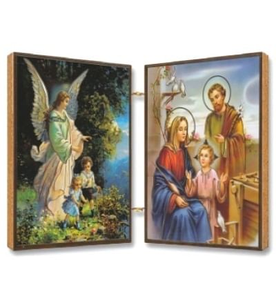 Oltárik: Anjel strážny + Svätá rodina, drevený