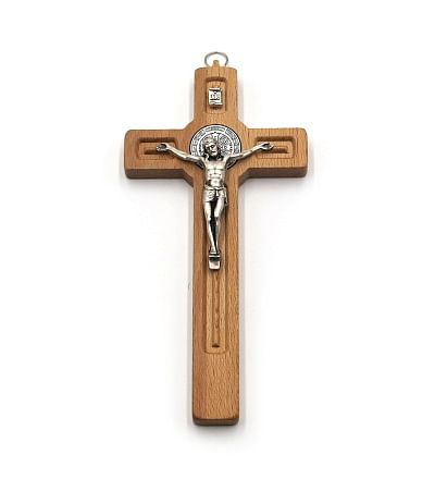 Kríž: benediktínsky, drevený - bledý, 15 cm
