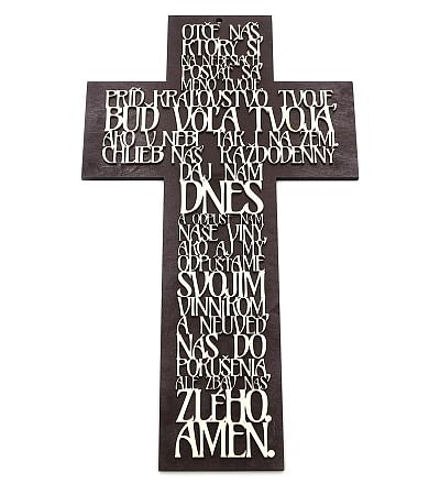 Kríž: s modlitbou Otče náš, drevený - tmavý, 3D