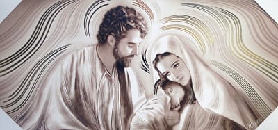 Obraz na dreve: Svätá rodina - hnedo-zlatý (31x66)