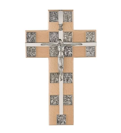 Krížová cesta: v tvare kríža - bledá/strieborná farba, 30 cm