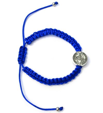 Náramok: benediktínsky medailón na šnúrke - modrá+strieborná