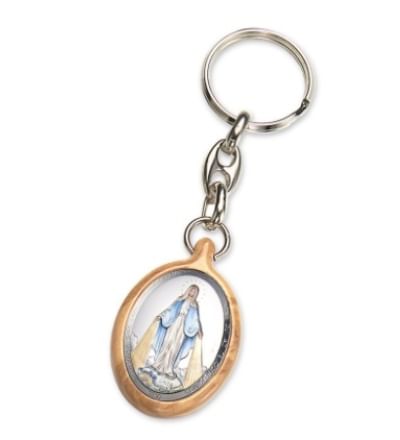 Kľúčenka: Panna Mária Zázračná medaila, olivové drevo+kov