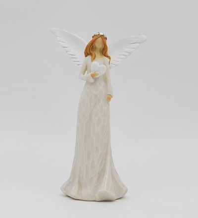 Anjel: s ryšavými vlasmi držiaci srdce - 16 cm
