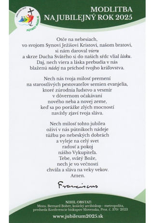 Obrázok - balenie 200 ks: Modlitba na jubilejný rok 2025
