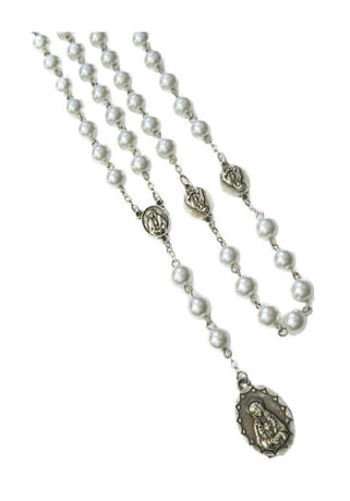 Ruženec: sedembolestný - biele perleťové guľôčky