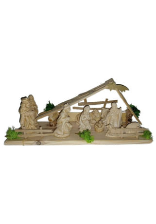 Betlehem: drevený + sadrové postavičky - 40 x 18 cm
