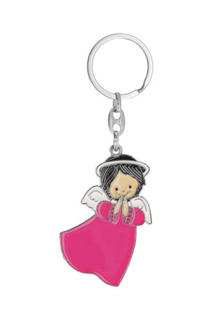 Kľúčenka: anjel, kovová - ružová