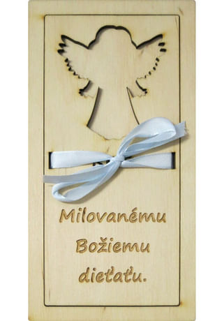 Obálka: Milovanému Božiemu dieťaťu, drevená - s bielou stužkou