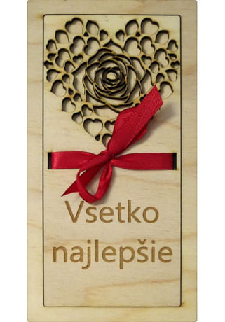 Obálka: Všetko najlepšie, drevená - s červenou stužkou